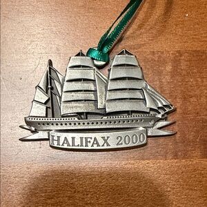 Halifax 2000 Pewter Ship Ornament - Silver 1.5” tallx2.5”wide